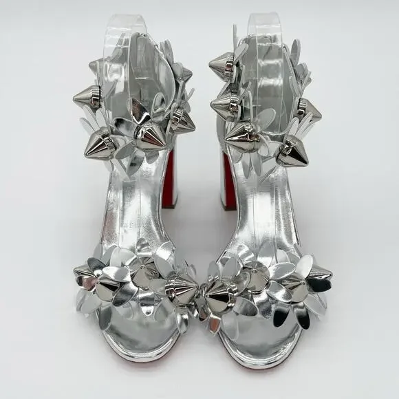 Christian Louboutin Daisy Spike Metallic Silver Ankle Cuff Sandals EU 37.5 - Picture 6 of 15